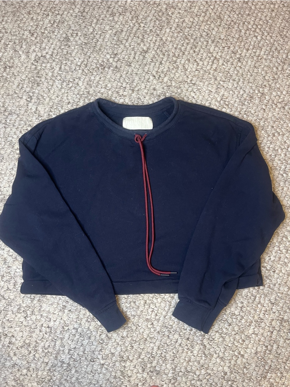 Women's Roucha Navy Cropped Sweatshirt with Burgundy Drawcord- Small